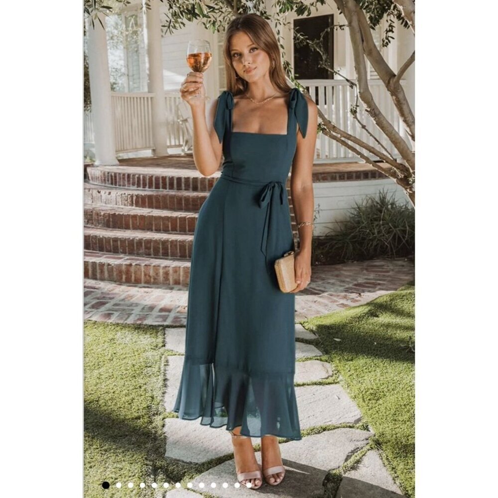 Show Me Your MuMu Claire Dress Emerald Green Chiffon Midi Bridesmaid X-Small Nwt